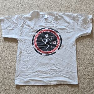 Social Distortion White Short-Sleeve Tee with Black & Red Skeleton Poker Chip